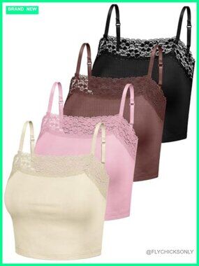 4 Pack Lace Cami Top Adjustable Strap Tank Top Going Out Summer Camisole